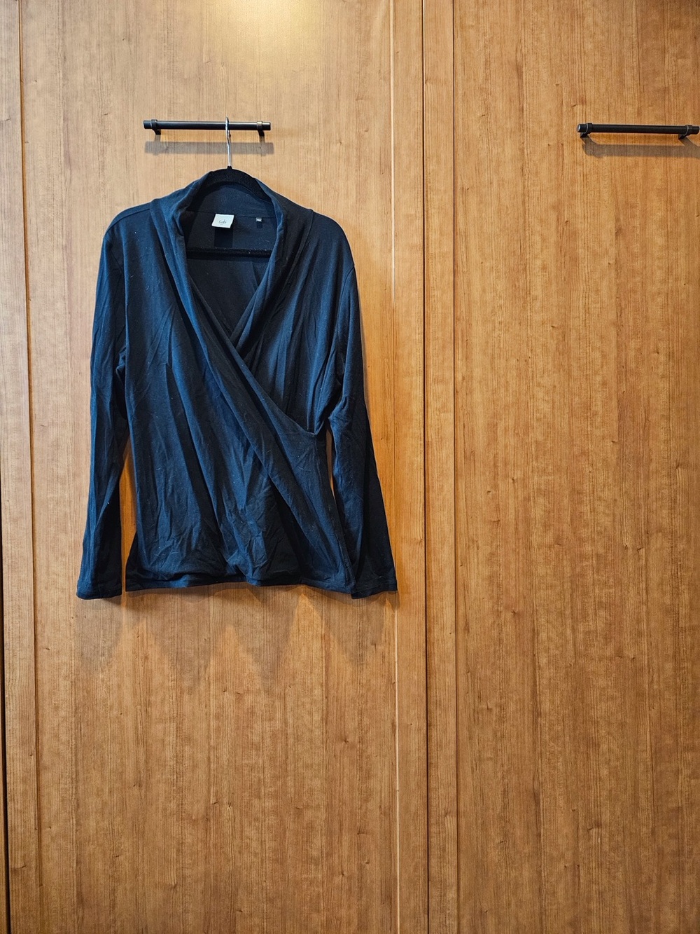 CAbi Black Wrap-Style Long Sleeve Top
